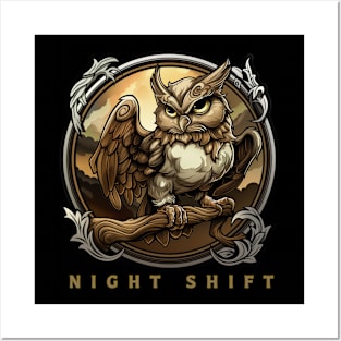 Owl "Night Shift" , Owl Design , Owl Lover Posters and Art